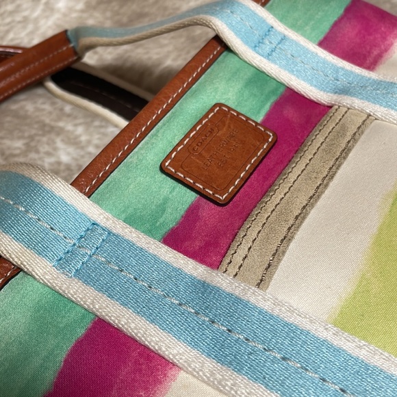 Y2K Coach Watercolor Striped Handbag with Leather Accents - Picture 3 of 16